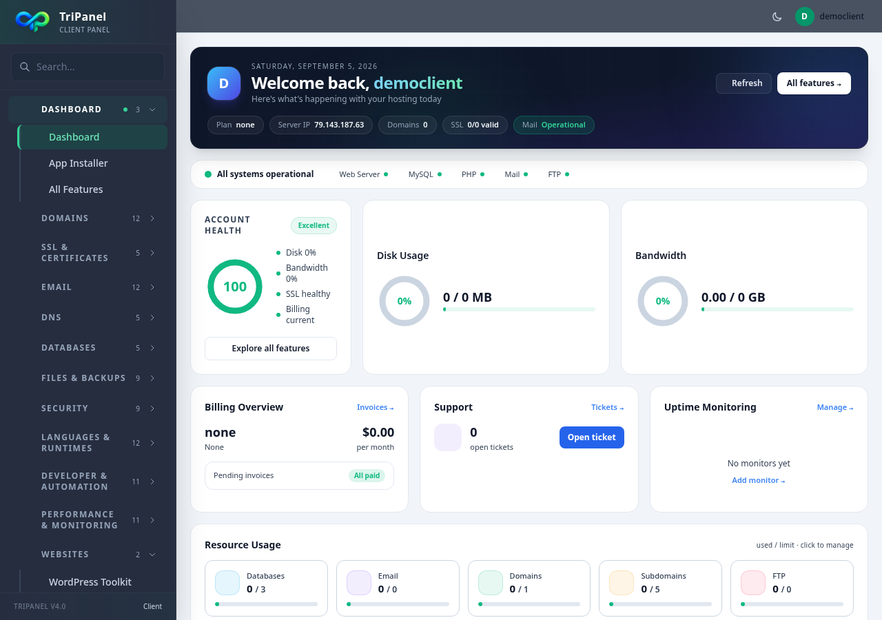 TriPanel Client Dashboard
